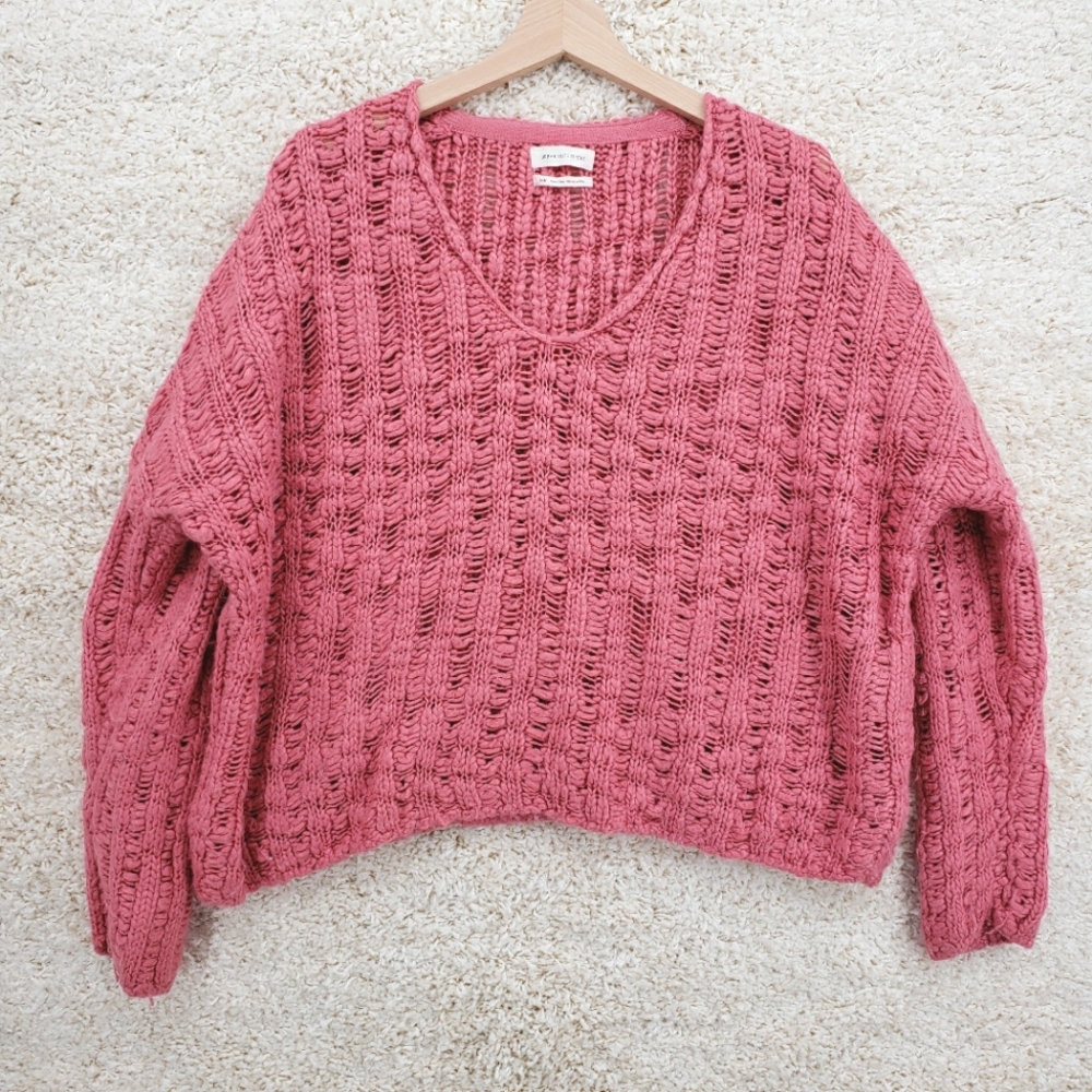 Urban Outfitters Rose Pink V-Neck Cable Knit Sweater